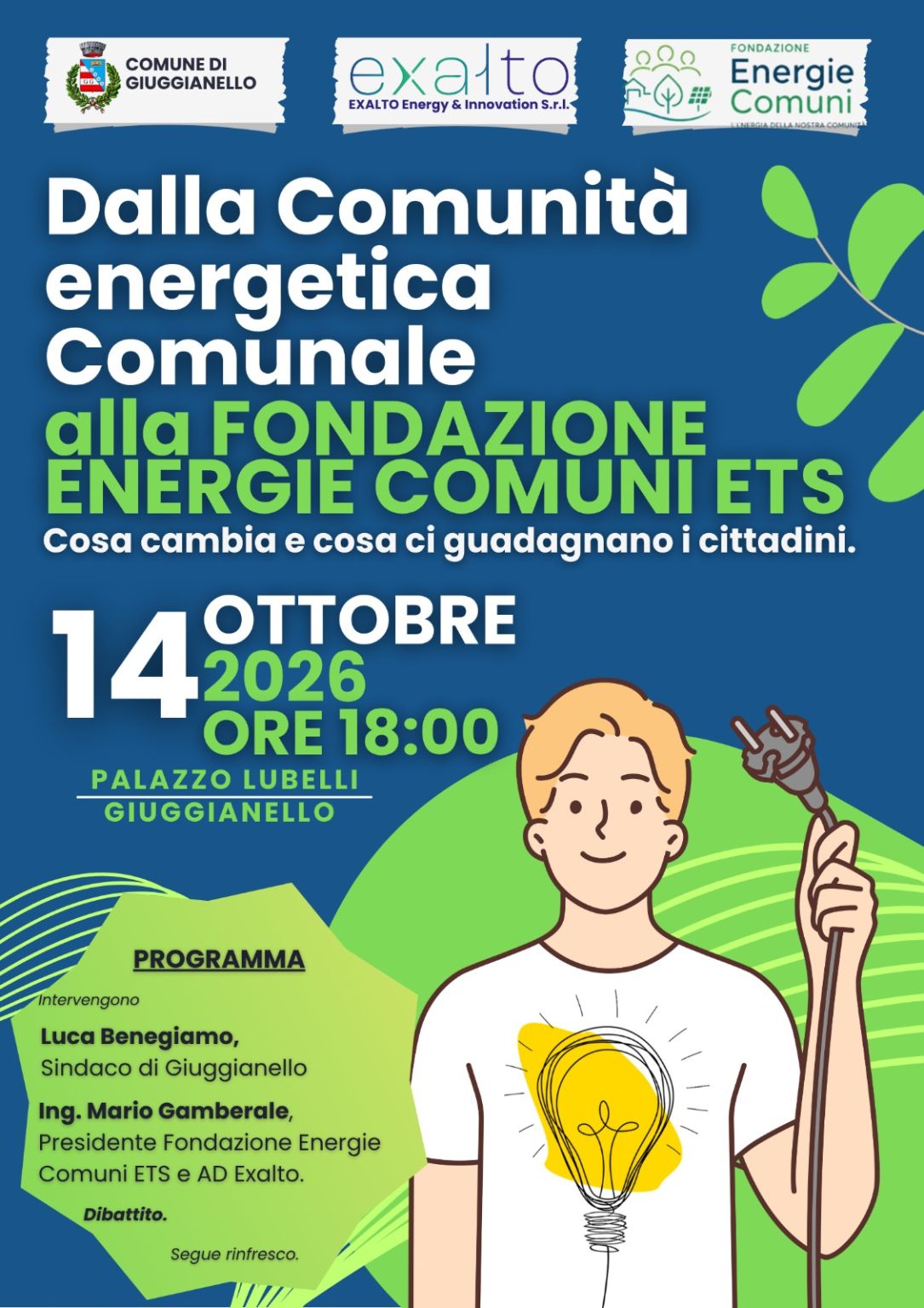Dalla Comunità energetica Comunale alla Fondazione Energie Comuni ETS — 14 ottobre 2026, ore 18:00, Palazzo Lubelli, Giuggianello